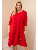 Dámská bavlněná šaty Plus Size s volány a ohrnutým rukávem červená