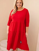 Dámská bavlněná šaty Plus Size s volány a ohrnutým rukávem červená