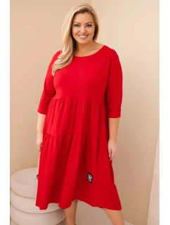 Dámská bavlněná šaty Plus Size s volány a ohrnutým rukávem červená