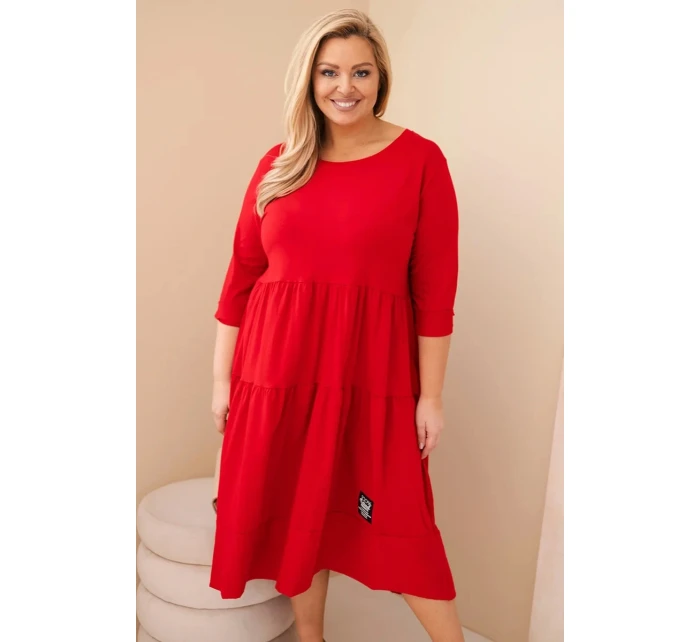 Dámská bavlněná šaty Plus Size s volány a ohrnutým rukávem červená