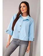Dámská jarní bavlněná bunda model 22084761 na knoflíky s límcem modrá - K-Fashion