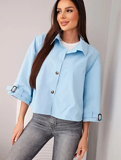 Dámská jarní bavlněná bunda model 22084761 na knoflíky s límcem modrá - K-Fashion