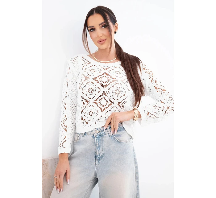 Dámský letní krajkový svetr s knoflíky a dlouhým rukávem černý