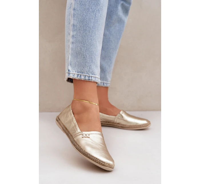 Elegantní Damské Kožené Espadrilky Zazoo 10177 Zlaté Elegantní Damské Kožené Espadrilky Zazoo 10177 Zlaté