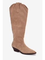 Oceplené cowboy boty na podpatku z eko semiše béžové Jovianne