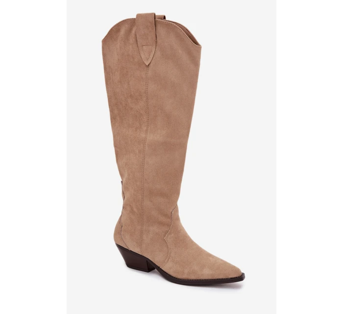 Oceplené cowboy boty na podpatku z eko semiše béžové Jovianne