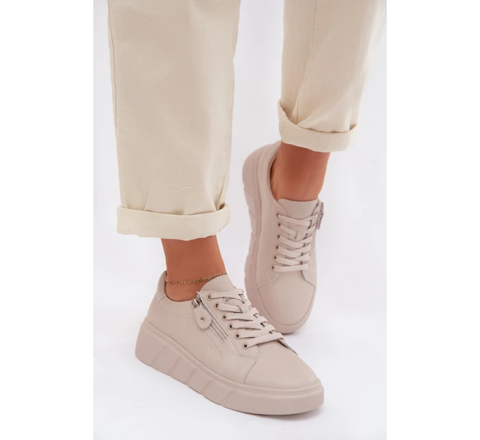 Kožené dámské polobotky s zipem béžové model 22013966 - EVENTO Kožené dámské polobotky s zipem béžové model 22013966 - EVENTO