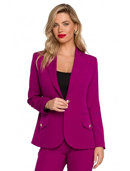 K141 Sako s dvojitými kapsami s klopou - rubínová barva