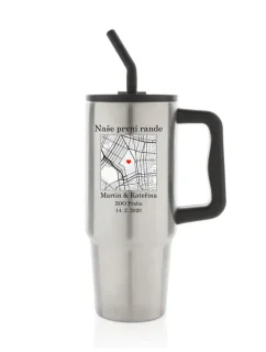 Personalizovaná termoska s barevným víčkem s mapou