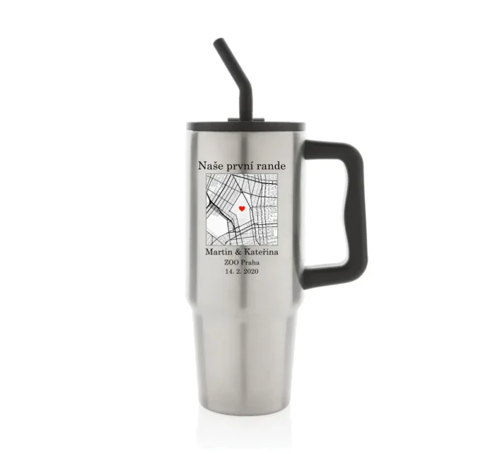 Personalizovaná termoska s barevným víčkem s mapou