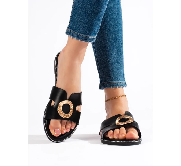 Jedinečné černé sandály dámské bez podpatku Jedinečné černé sandály dámské bez podpatku