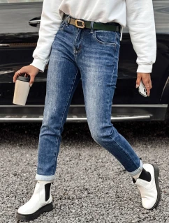 Dámské džínové kalhoty JELVANI s páskem v modré barvě FashionStreet UY2236