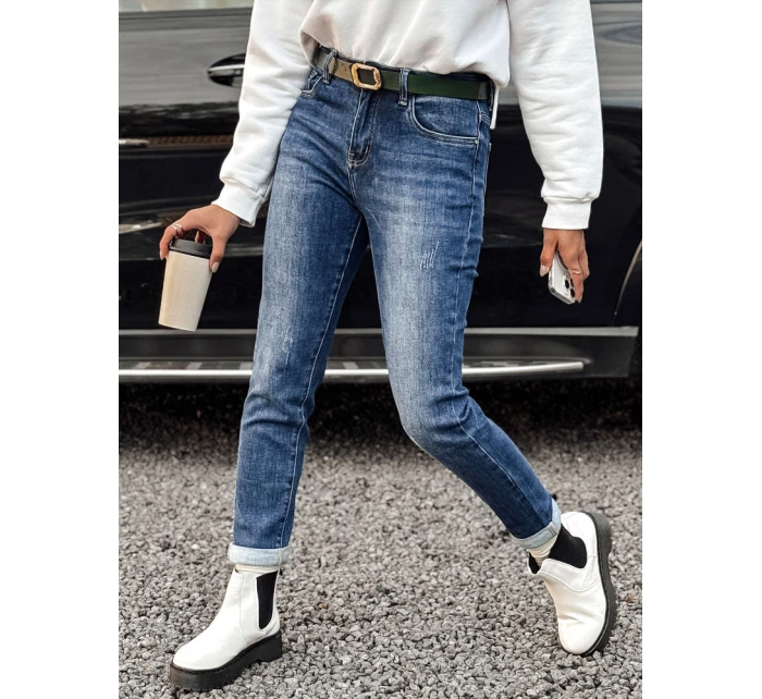 Dámské džínové kalhoty JELVANI s páskem v modré barvě FashionStreet UY2236
