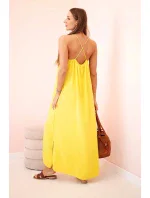 Dlouhé šaty bez ramínek žlutý