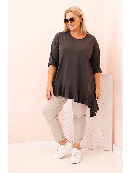 Dámská blůza Plus Size s bavlnou, kapsou a ohrnutým rukávem kiwi Dámská blůza Plus Size s bavlnou, kapsou a ohrnutým rukávem kiwi