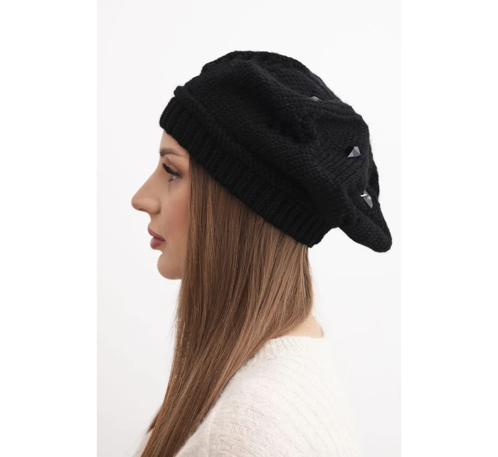 Dámská zimní čepice vlněná s ozdobnými krystalky K459 černá Dámská zimní čepice vlněná s ozdobnými krystalky K459 černá
