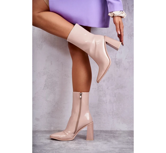 Dámské lakované kozačky Béžové Margit