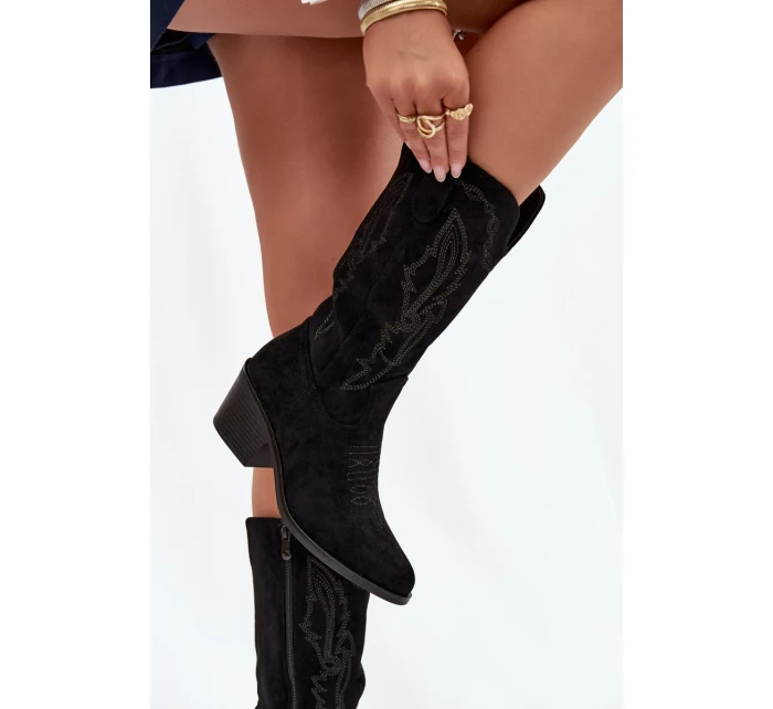 Kozačky Kovbojky Dámské Na Podpatku  Černé model 21708531 - VINCEZA