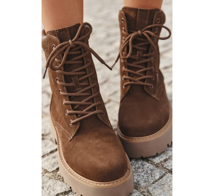 Semišové dámské workery s šněrováním Big Star model 21708627 hnědé - Big Star Shoes