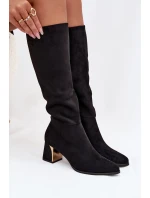 Dámské kozačky na podpatku se zlatým prvkem černé Nivarae