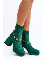 Dámské kotníkové boty s řetízkem, zelené Tiselo
