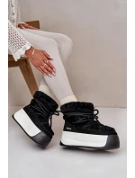 Kožené Dámské Sněhule Na Silné Podešvi S Kožešinou Big Star Černé Kožené Dámské Sněhule Na Silné Podešvi S Kožešinou Big Star Černé