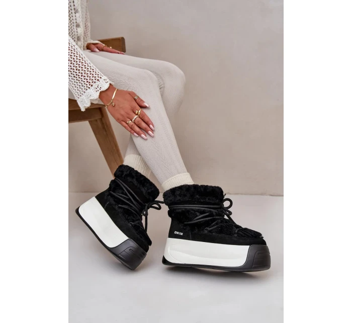 Kožené Dámské Sněhule Na Silné Podešvi S Kožešinou Big Star Černé Kožené Dámské Sněhule Na Silné Podešvi S Kožešinou Big Star Černé