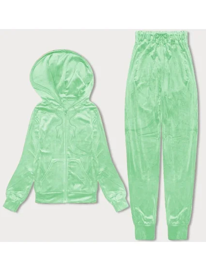 Světle zelená dámská velurová souprava s rozepínací mikinou model 20091622 - J.STYLE