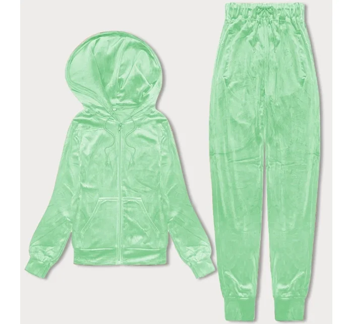 Světle zelená dámská velurová souprava s rozepínací mikinou model 20091622 - J.STYLE