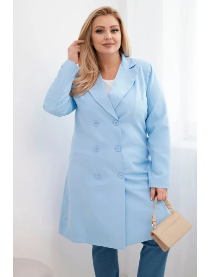 Dámský kabát Plus Size dvouřadový s límcem modrý