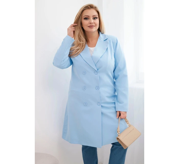 Dámský kabát Plus Size dvouřadový s límcem modrý