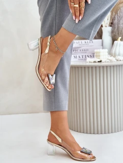 Průhledné Sandály S Motýlem Na Podpatku D&A MR42-326 Zlaté