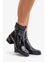 Lakované Kotníkové Boty Na Podpatku Zateplené Černé Lakované Kotníkové Boty Na Podpatku Zateplené Černé