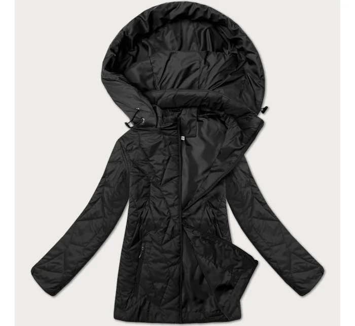 Černá dámská plus size bunda s odepínací kapucí model 20991188 - J.STYLE Černá dámská plus size bunda s odepínací kapucí model 20991188 - J.STYLE