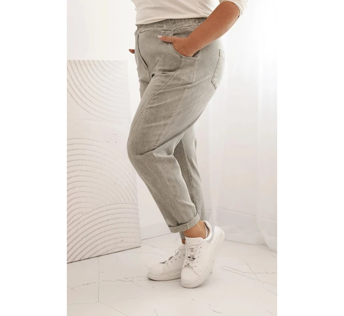 Dámské kalhoty Plus Size s viskózou a širokou gumou khaki model 21266128 - K-Fashion