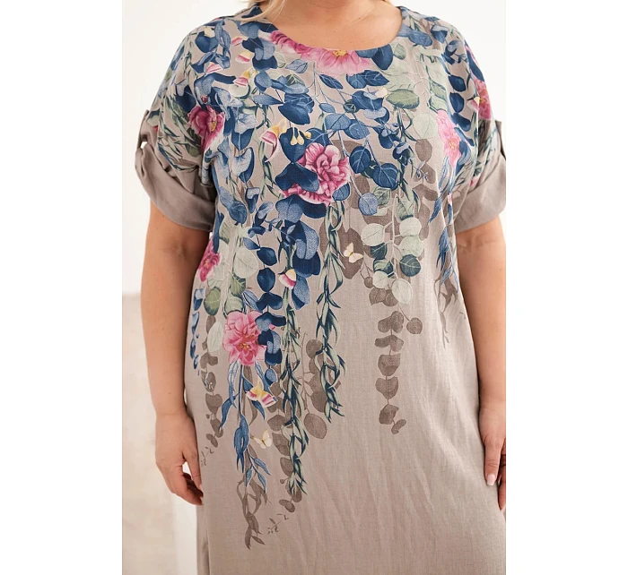 Dámské viskózové šaty Plus Size s krátkým rukávem a model 22092332 rozparky fango - K-Fashion