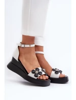 Dámské sandály na platformě a podpatky s květinami Bílé model 21658465 - Boto