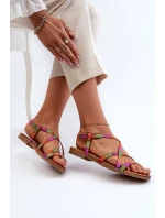 Ploché Dámské Kožené Sandály model 21661347 Multikolor - Maciejka Ploché Dámské Kožené Sandály model 21661347 Multikolor - Maciejka