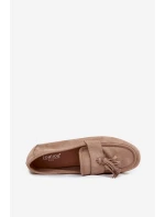 Dámské mokasíny s podrážkou a třásněmi Béžové model 21919048 - Boto