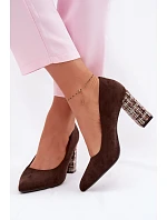 Semišové lodičky na sloupku  Hnědé model 22091798 - SERGIO LEONE