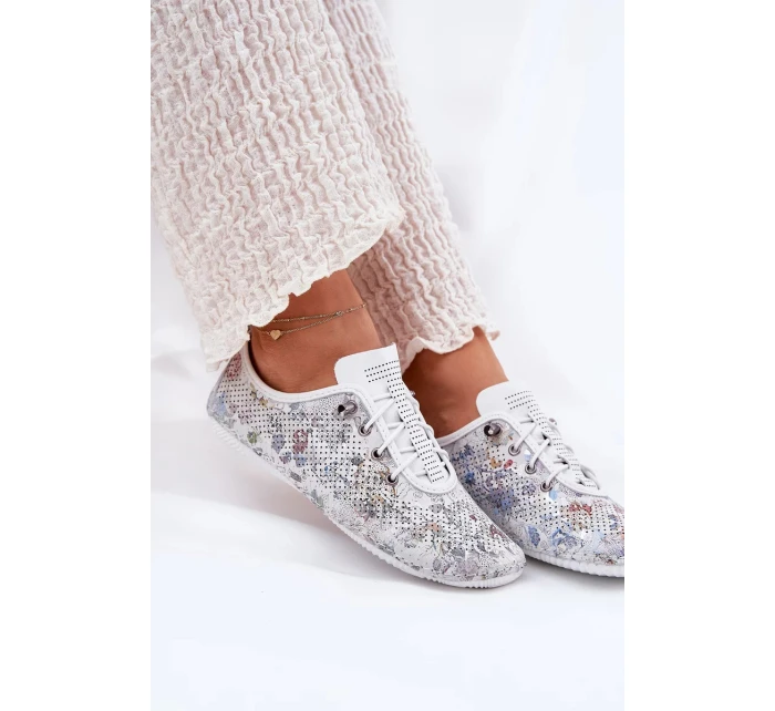 Dámské polobotky z přírodní kůže se vzorem Artiker – bílé Dámské polobotky z přírodní kůže se vzorem Artiker – bílé