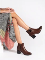 Moderní kotníčkové boty dámské hnědé na širokém podpatku Moderní kotníčkové boty dámské hnědé na širokém podpatku