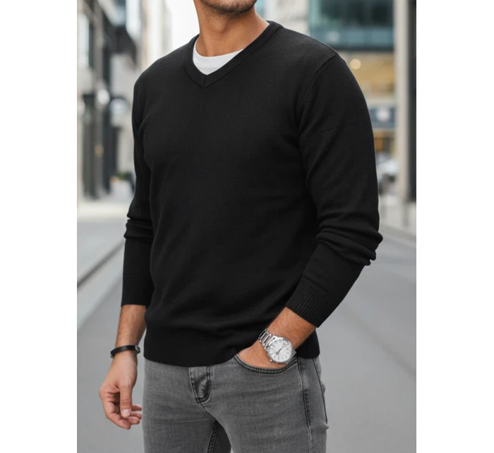 Pánský černý svetr s výstřihem FashionStreet WX2314 Pánský černý svetr s výstřihem FashionStreet WX2314
