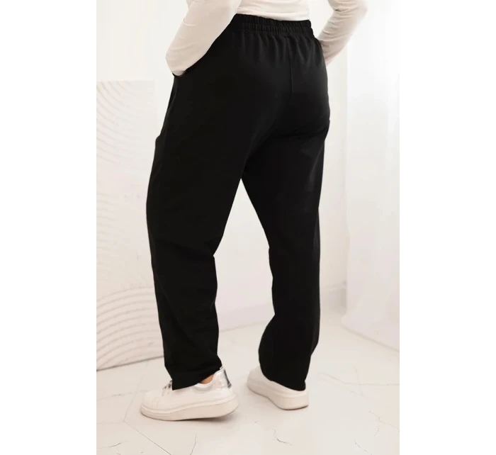 Dámské kalhoty Plus Size bavlněné s kapsami černé