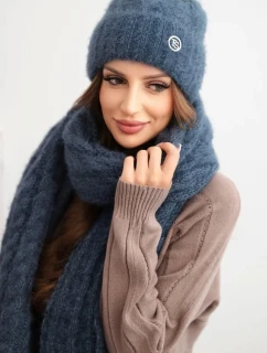 Dámská souprava čepice a šály s žebrovaným vzorem s ozdobou model 21463123 - K-Fashion