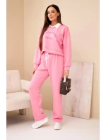 Dámská souprava máslová mikina s límečkem a rovné kalhoty světle růžový