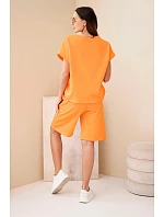 Dámský bavlněný komplet tričko s krátkým rukávem a kraťasy s gumou v pase oranžový