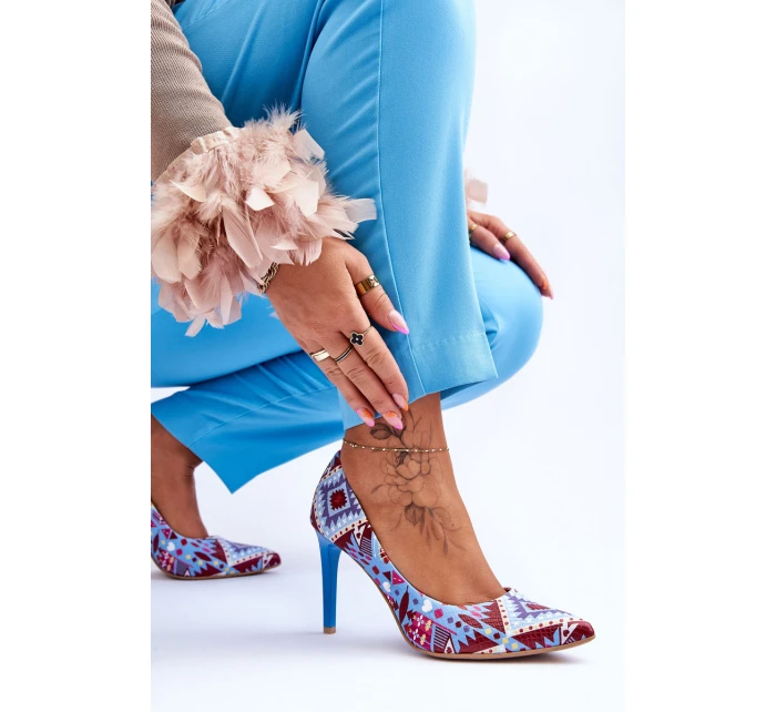 Módní kožené boty Lewski na vysokém podpatku model 21615964 Modrá červená - Boto