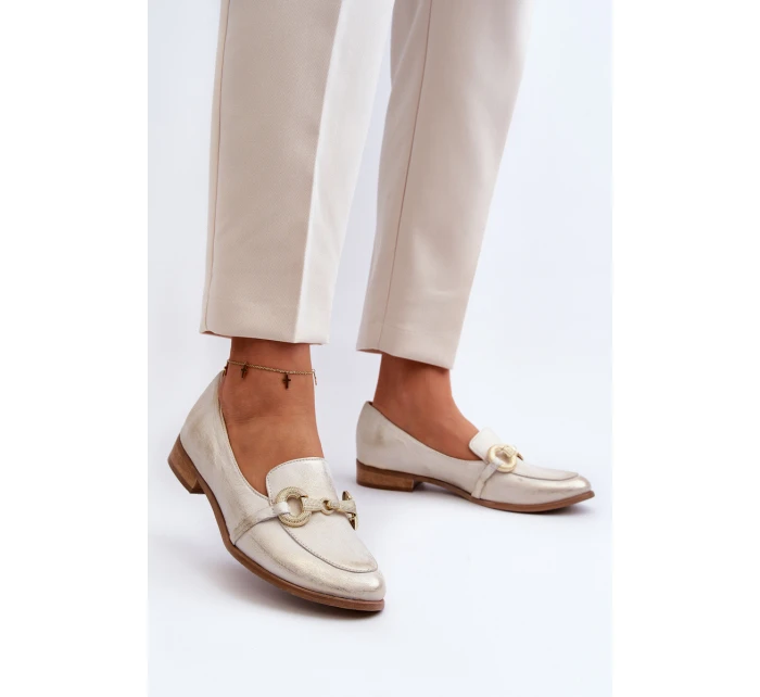 Dámské kožené mokasíny s ozdobou Zazoo 2880 Zlaté