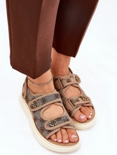 Dámské Vzorované Textilní Sandály Se Zlatými Detaily Khaki Pefese